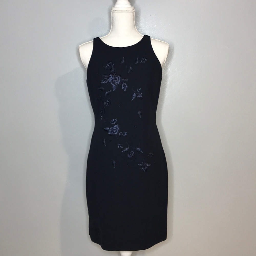 LAUNDRY by Shelli Segal Navy Embroidered Dress